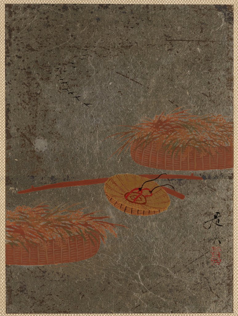 Detail of Flower Baskets and Farmer's Hat, ca. 1880s by Shibata Zeshin