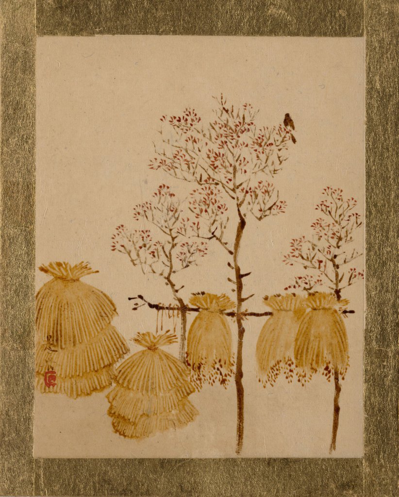 Detail of Rice Stacks and Trees by Shibata Zeshin