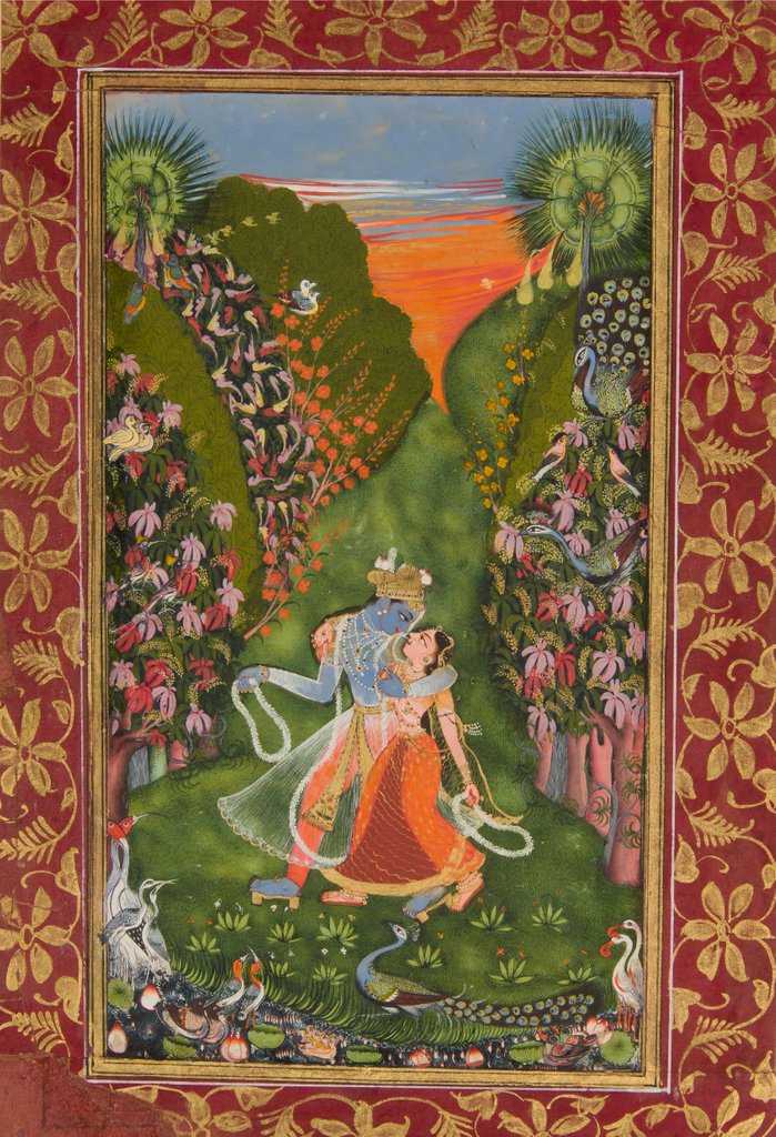 Detail of Radha and Krishna Walk in a Flowering Grove; Krishna Fluting by Kota Master