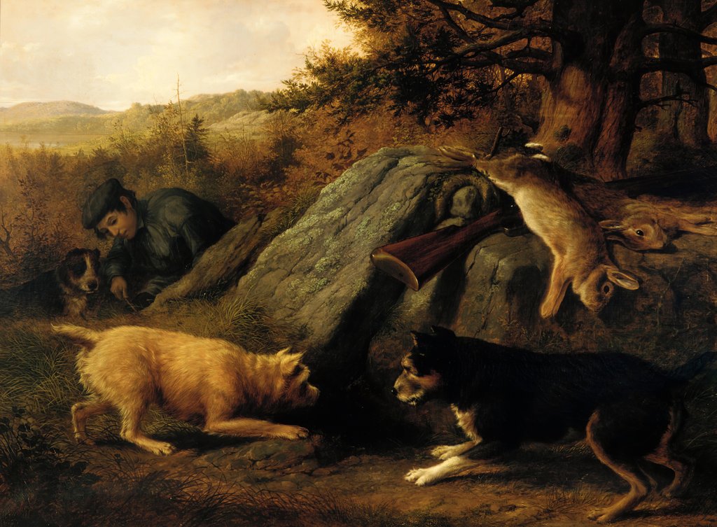 Detail of The Rabbit Hunters, 1850 by Thomas Hewes Hinckley