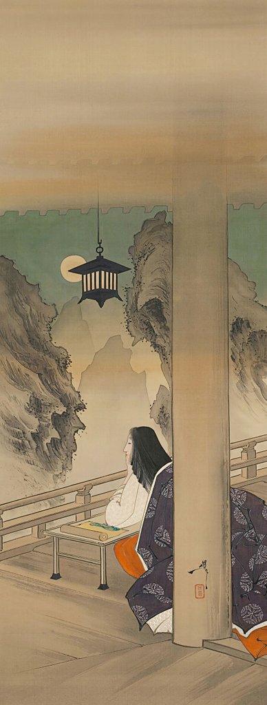 Detail of Murasaki Shikibu at Ishiyamadera Temple, based on the print…, ca. 1892 by Tsukioka Yoshitoshi