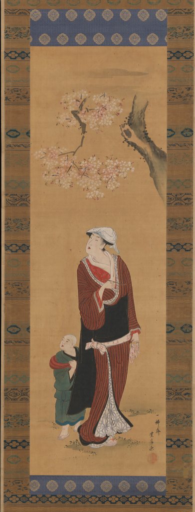Detail of Woman and Child under a Cherry Tree, late 18th-early 19th century by Utagawa Toyohiro