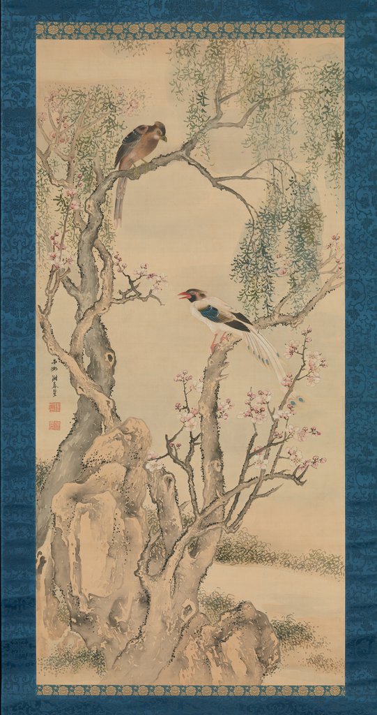 Detail of Birds in Willows and Blossoming Peach Tree by Yosa Buson