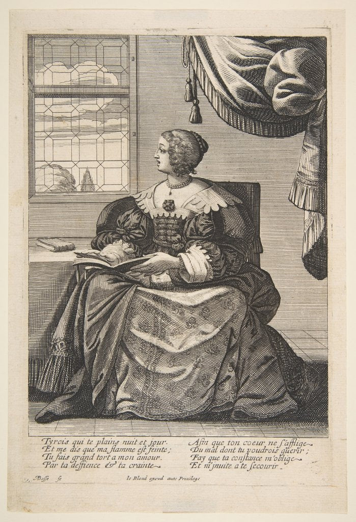 Detail of Seated Woman Holding a Book and Singing, mid to late 17th century by Abraham Bosse