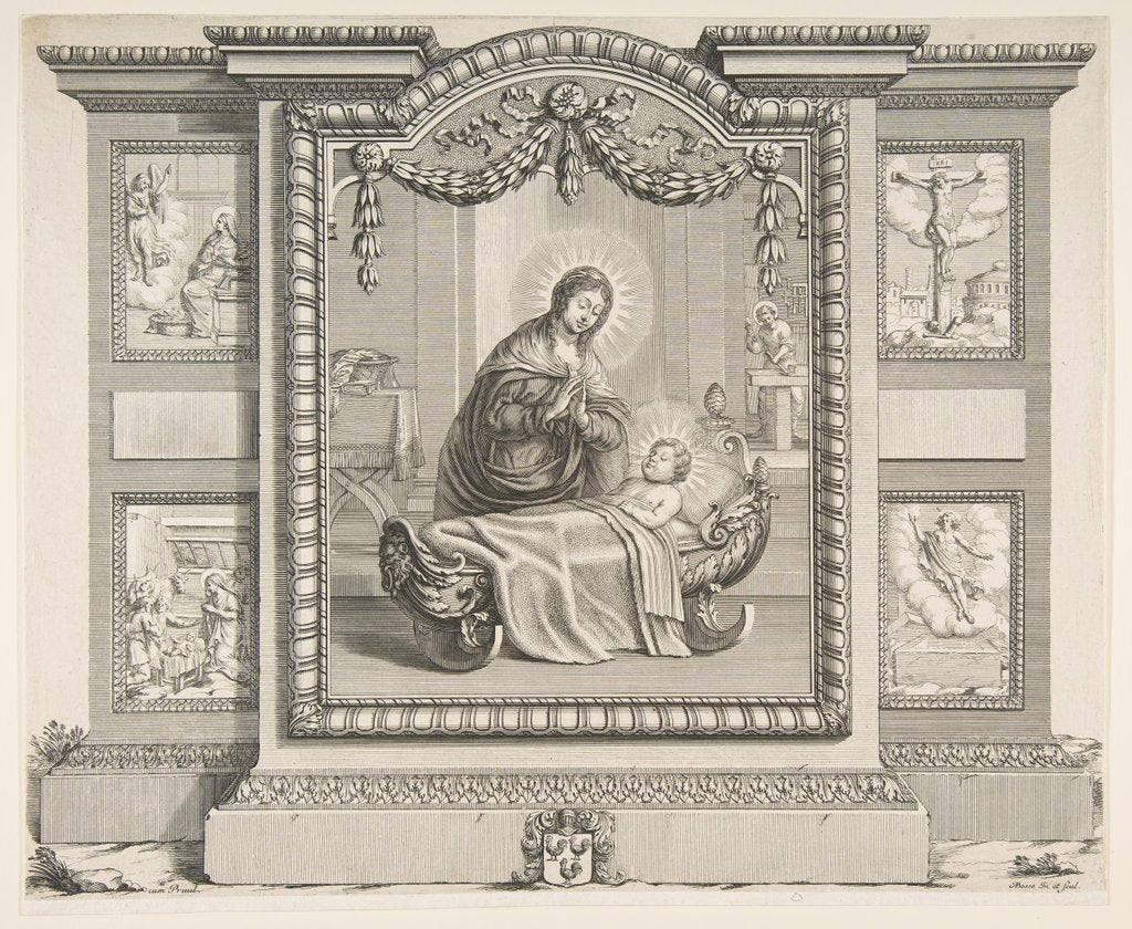 Detail of The Nativity with Scenes of The Annunciation, The Adoration of the Shepherds, The Cruci…, 1620-76 by Abraham Bosse