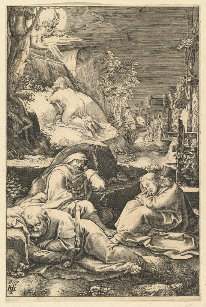 Detail of The Agony in the Garden, from The Passion of Christ, ca. 1598-1653 by Abraham Hogenberg