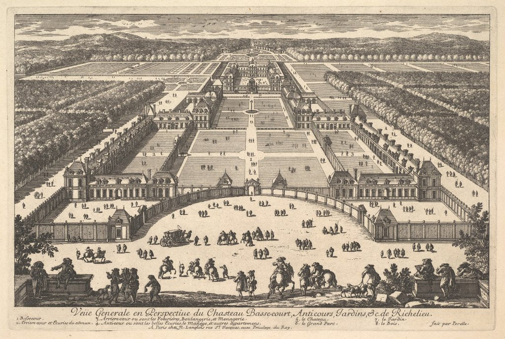 Detail of Veüe generale en Perspective du Château Bassecourt, Anticours, Jardins, &c. de Ric…, 17th century by Adam Perelle