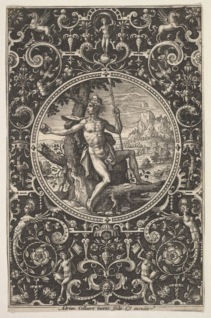 Detail of Paris in a Decorative Frame with Grotesques, ca. 1580-1600 by Adriaen Collaert