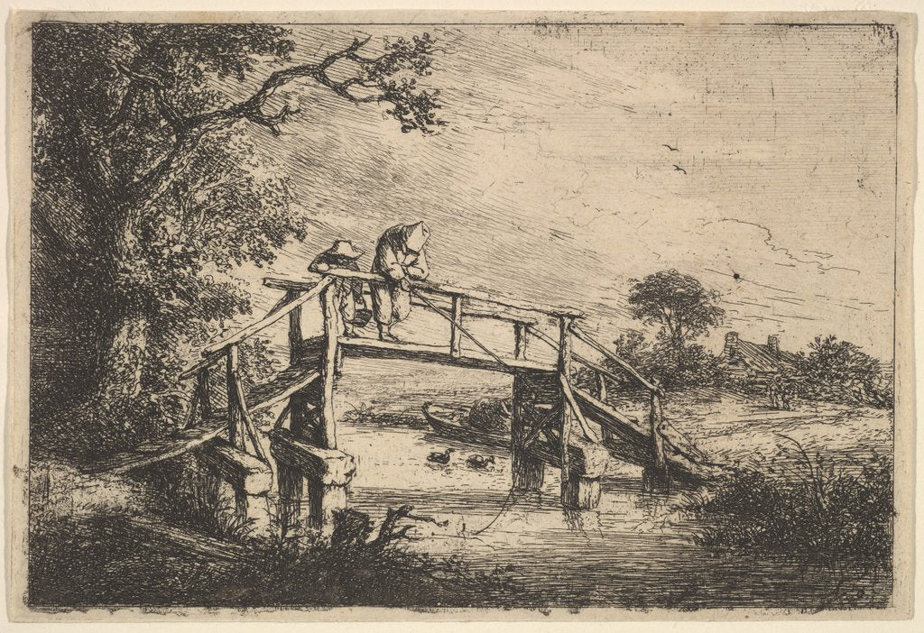 Detail of Two Anglers on a Bridge, 1647 by Adriaen van Ostade