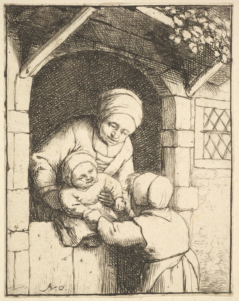Detail of Little Girl Playing with a Baby in its Mother's Arms, 1610-85 by Adriaen van Ostade
