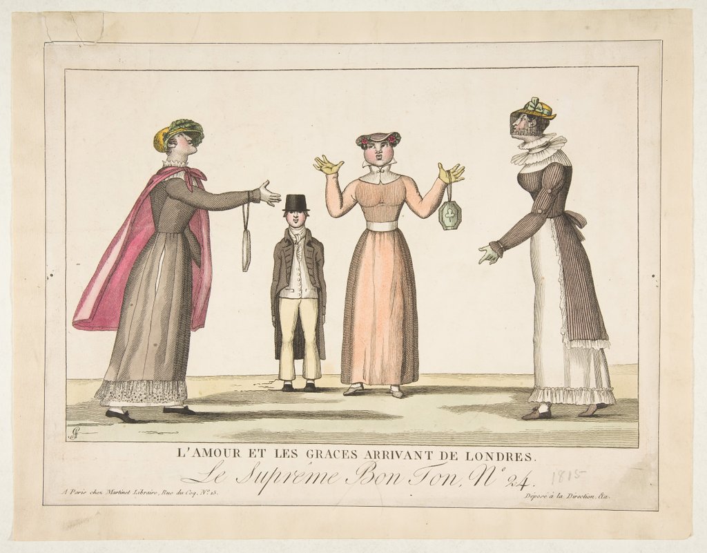 Detail of L'Amour et les Graces Arrivant de Londres; Le Suprême Bon-Ton No. 24, 1815 by Adrien Pierre François Godefroy the Younger