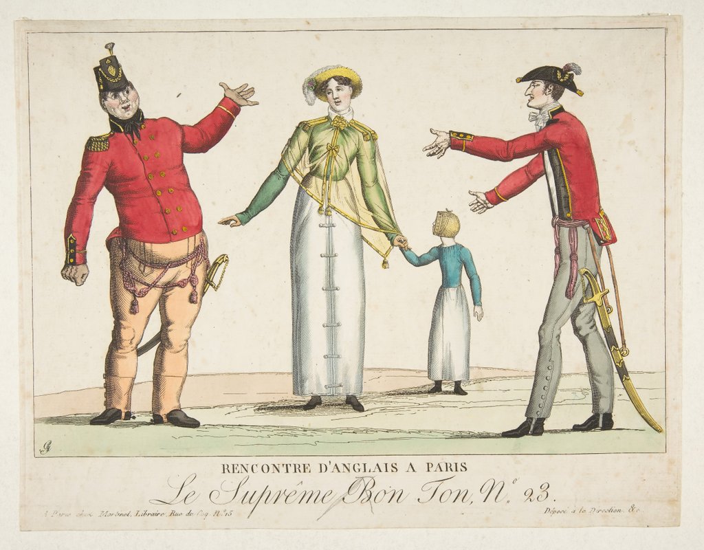 Detail of Recontre d'Anglais a Paris; Le Suprême Bon-Ton No. 23, ca. 1815 by Adrien Pierre François Godefroy the Younger