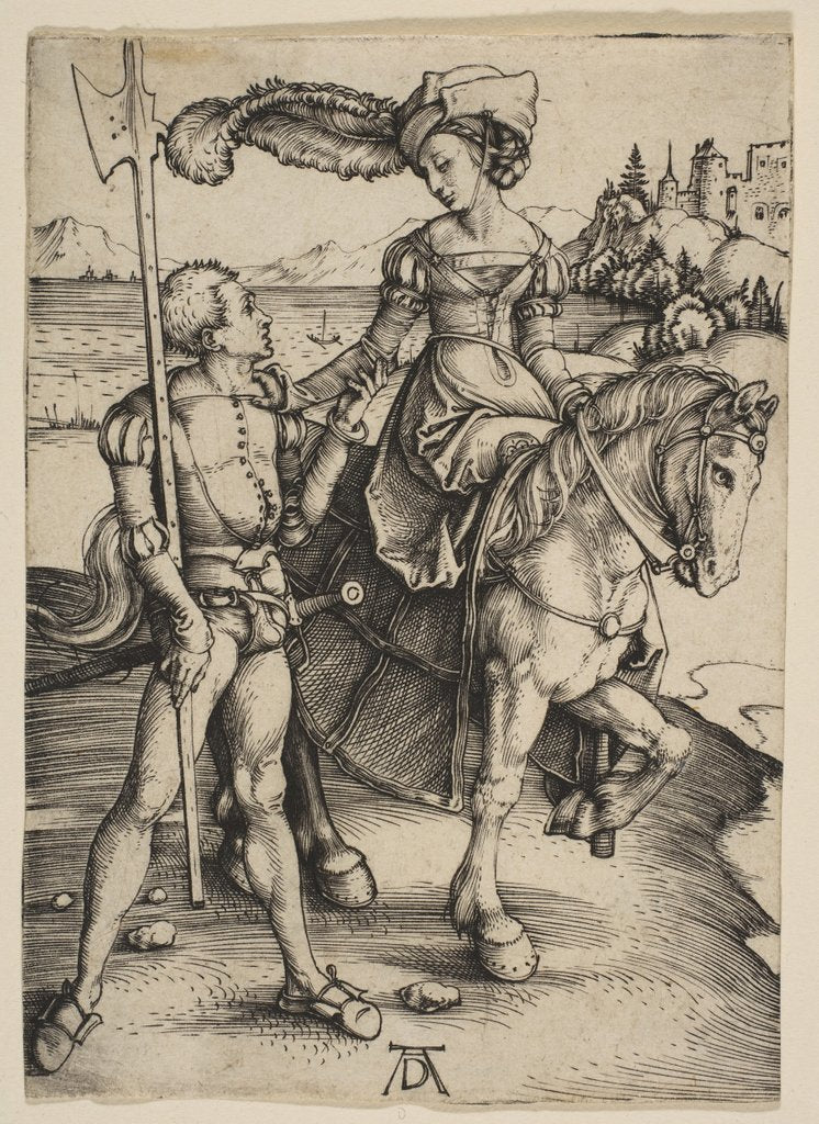 Detail of The Lady on Horseback and the Lansquenet, ca. 1497 by Albrecht Dürer