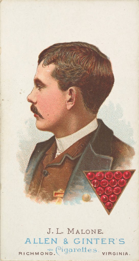 Detail of J.L. Malone, Pool Player, from World's Champions, Series 1 for Allen & Ginter Cigare…, 1887 by Allen & Ginter