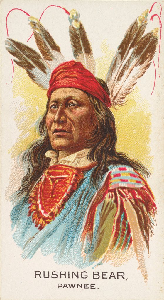 Detail of Rushing Bear, Pawnee, from the American Indian Chiefs series for Allen & Ginter Cigar…, 1888 by Allen & Ginter