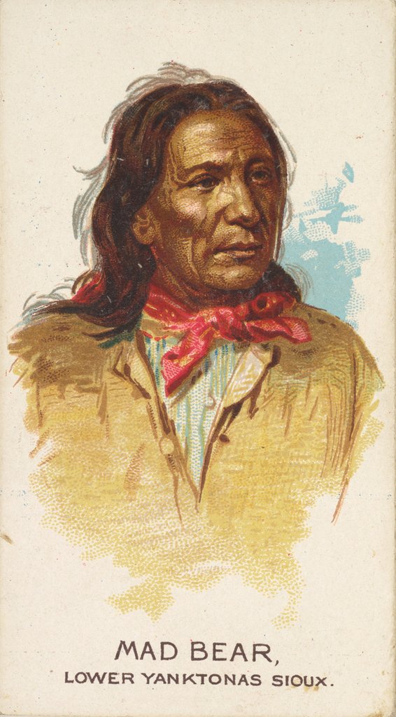 Detail of Mad Bear, Lower Yanktonas Sioux, from the American Indian Chiefs series for Allen & G…, 1888 by Allen & Ginter