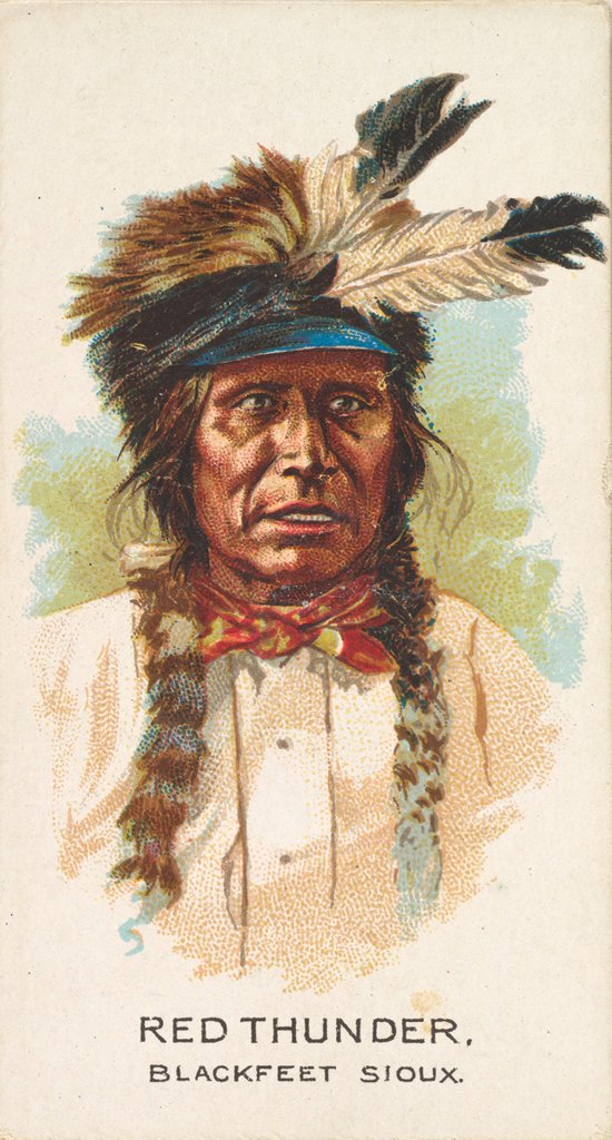 Detail of Red Thunder, Blackfeet Sioux, from the American Indian Chiefs series for Allen & Gint…, 1888 by Allen & Ginter