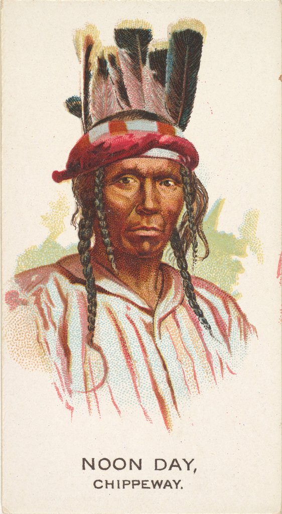 Detail of Noon Day, Chippeway, from the American Indian Chiefs series for Allen & Ginter Cigare…, 1888 by Allen & Ginter