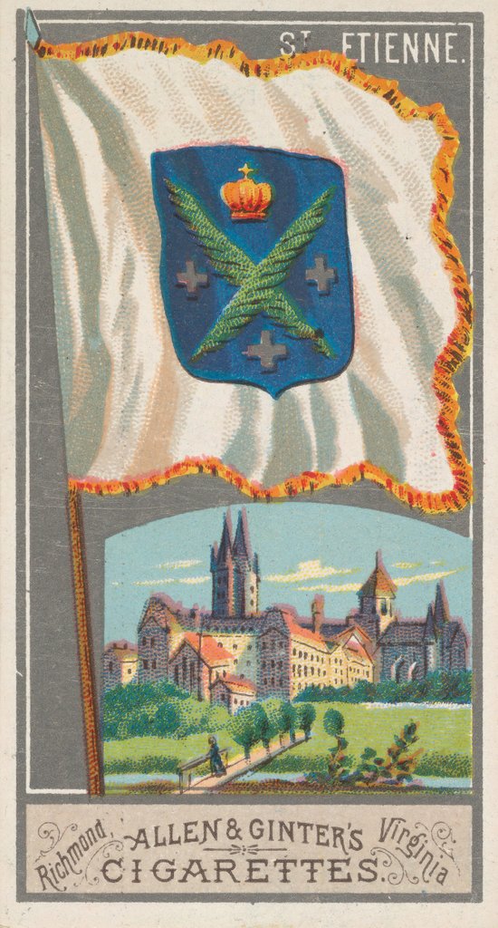Detail of St. Etienne, from the City Flags series for Allen & Ginter Cigarettes Brands, 1887 by Allen & Ginter