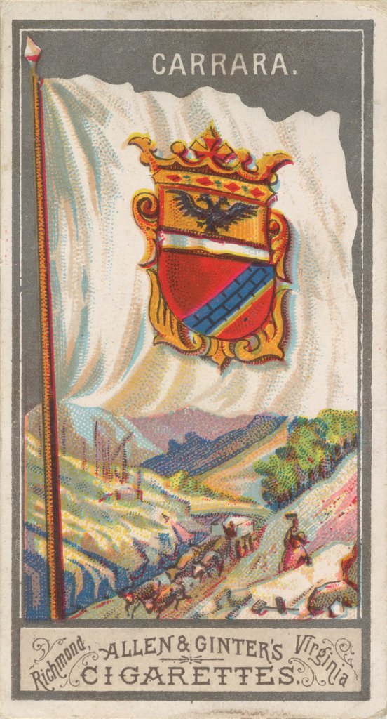 Detail of Carrara, from the City Flags series for Allen & Ginter Cigarettes Brands, 1887 by Allen & Ginter