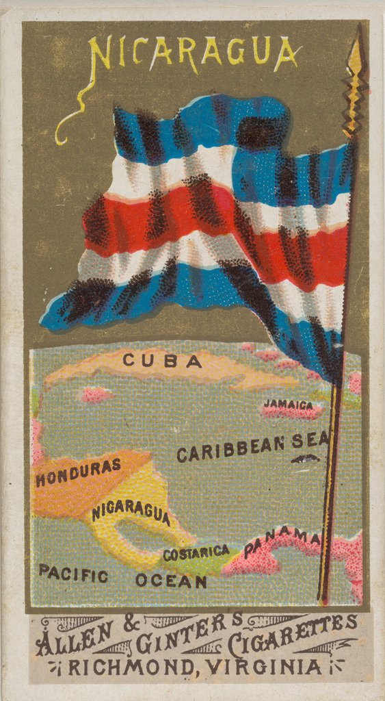 Detail of Nicaragua, from Flags of All Nations, Series 1 for Allen & Ginter Cigarettes Brands, 1887 by Allen & Ginter