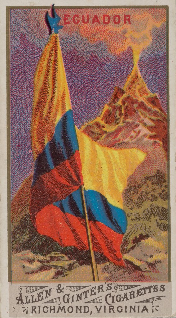 Detail of Ecuador, from Flags of All Nations, Series 1 for Allen & Ginter Cigarettes Brands, 1887 by Allen & Ginter