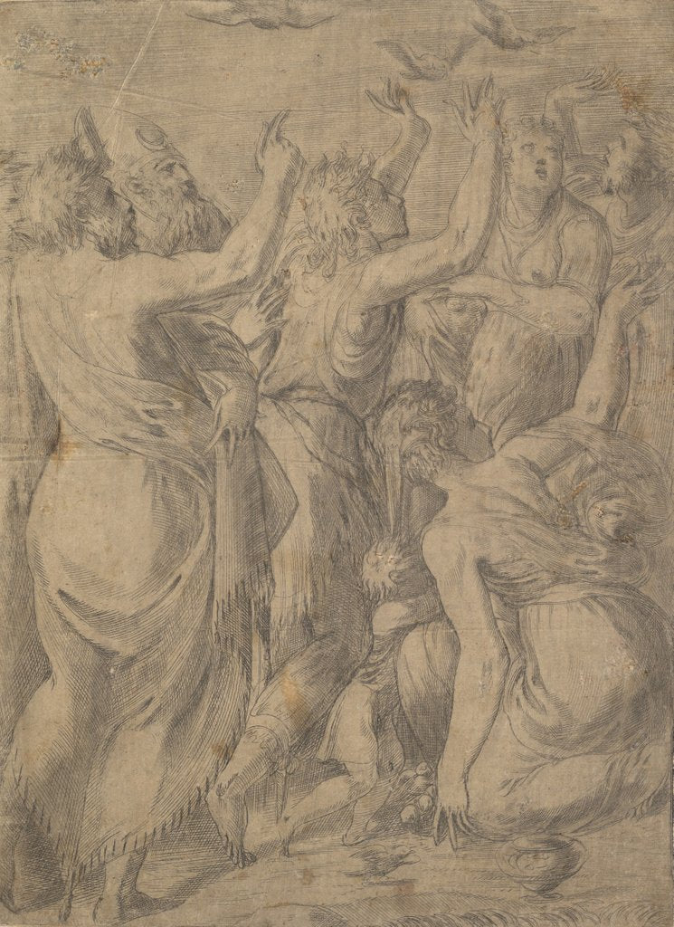 Detail of Moses showing the quails to the Israelites, ca. 1545 by Andrea Schiavone