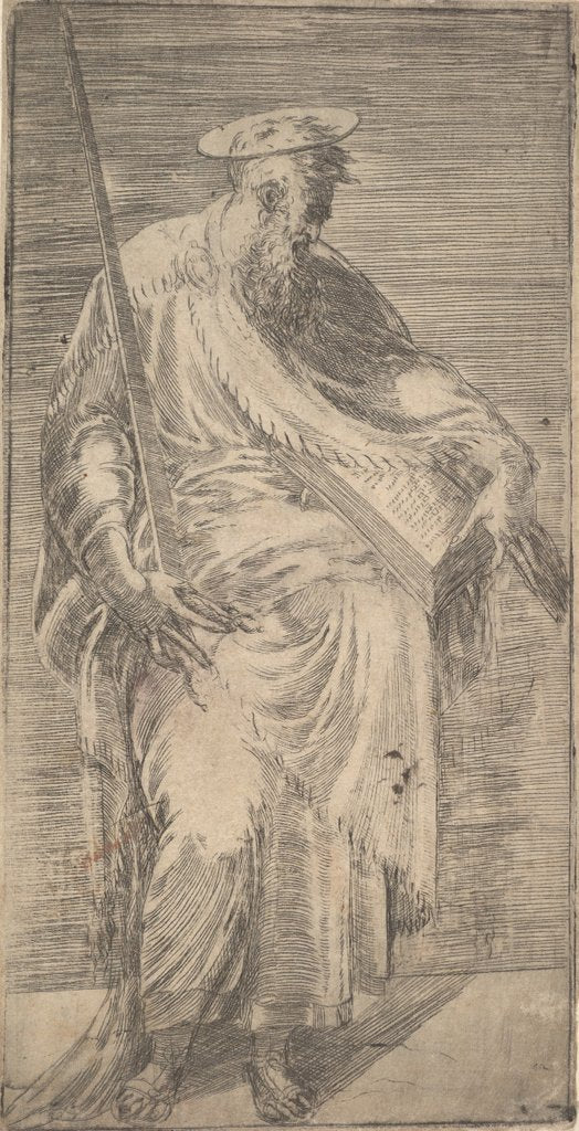 Detail of Saint Paul holding a sword and a book, from Christ and the Apostles, 1540-63 by Andrea Schiavone
