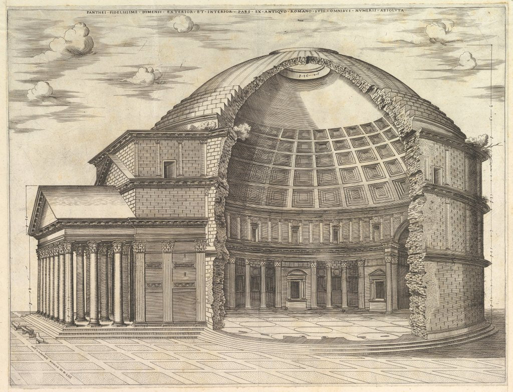 Detail of Speculum Romanae Magnificentiae: The Pantheon, broken away to show the interior, 1553 by Unknown