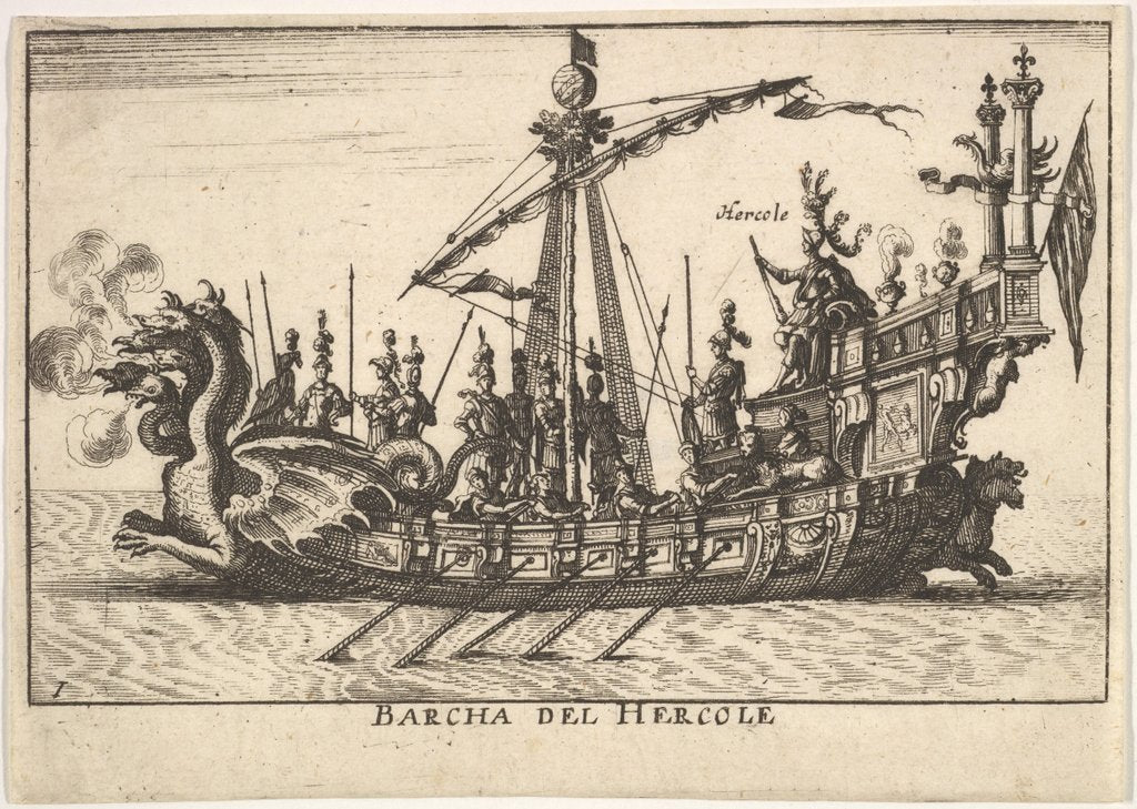 Detail of Plate 1: Ship of Hercules, with dragon-headed prow and Hercules on pl…, 1664 by Unknown