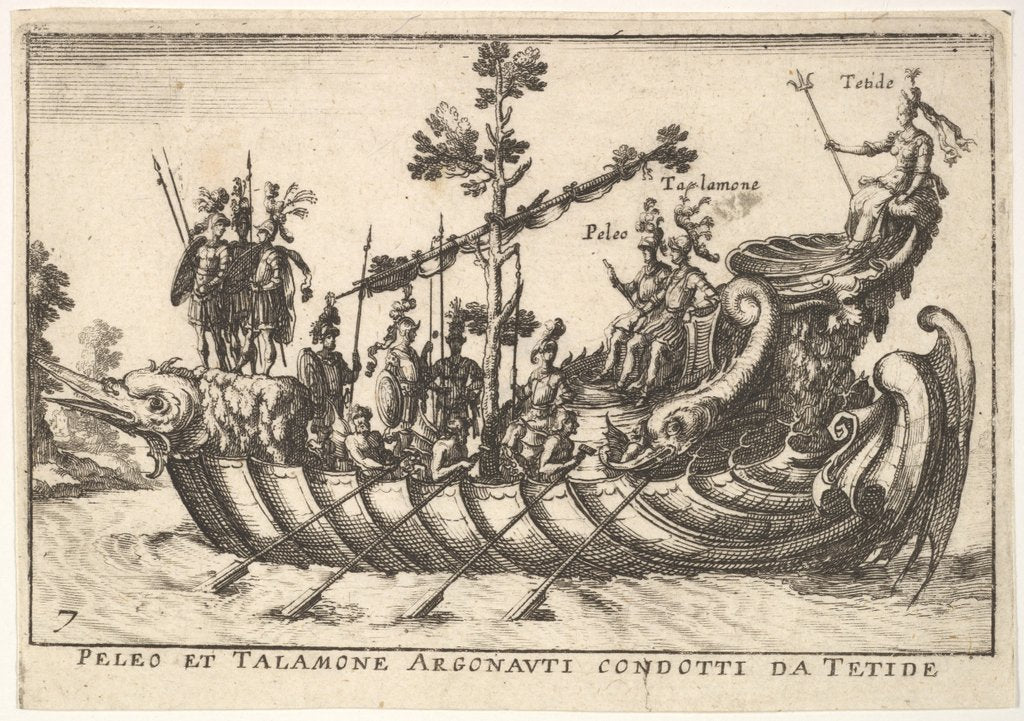 Detail of Plate 7: Peleo et Talamone Argonauti condotti da Tetide, from The magnificent pageant on t…, 1664 by Unknown