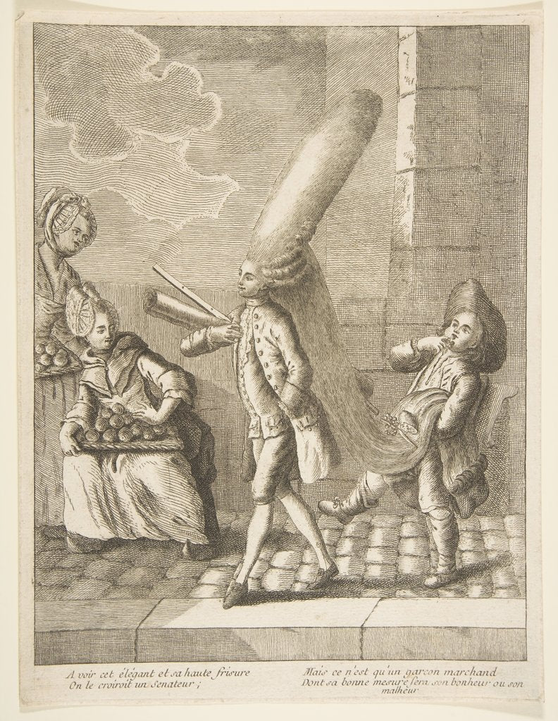Detail of A voir det élégant et sa haute frisure, On le croiroit un Senateur, Mais ce n'est qu'un…, 1720-75 by Unknown