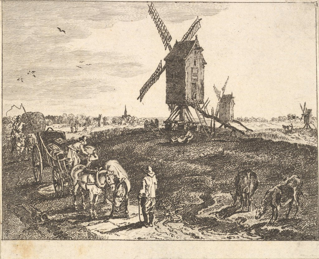 Detail of Landscape with Windmills and Cart by Unknown