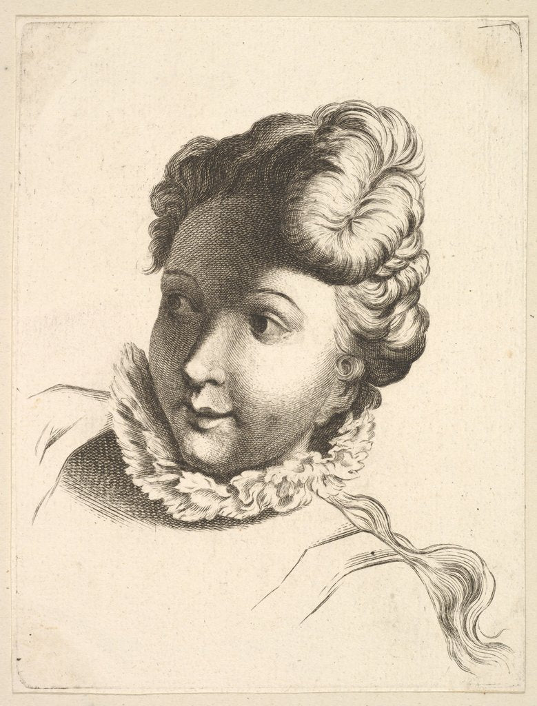 Detail of Head of a Woman Wearing a Ruff, from Livre de Têtes Gravées d'apres F. Boucher et …, 18th century by Unknown