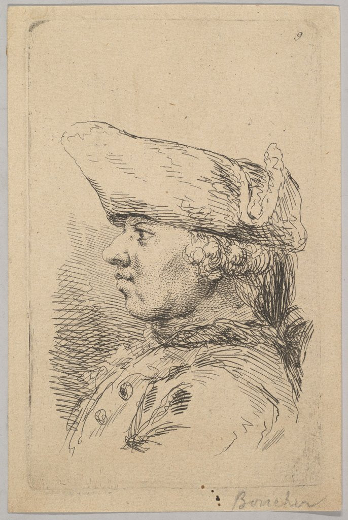 Detail of Head of a man in profile wearing a tricorne, 18th century by Unknown