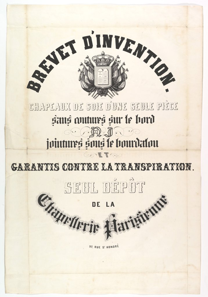 Detail of Brevet d'Invention. Chapeaux de soie d'une seule pièce…, 19th century by Unknown