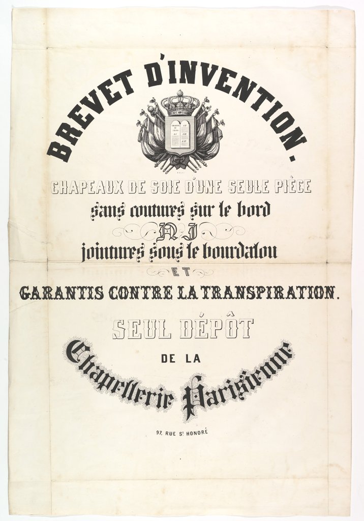 Brevet d'Invention. Chapeaux de soie d'une seule pièce…, 19th century by Unknown