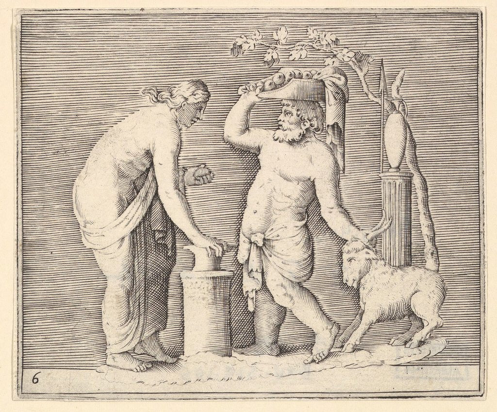 Detail of Man and Woman Sacrificing a Goat, published ca. 1599-1622 by Unknown