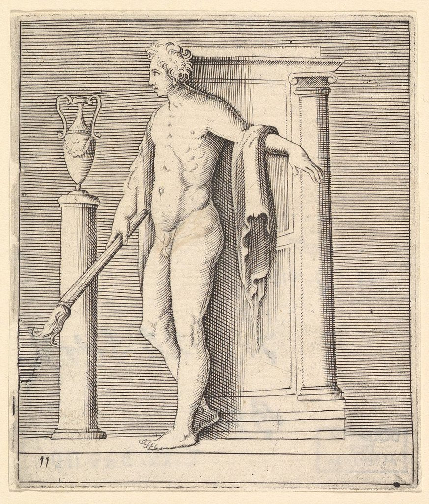 Detail of Man with Torch at Temple Door, published ca. 1599-1622 by Unknown