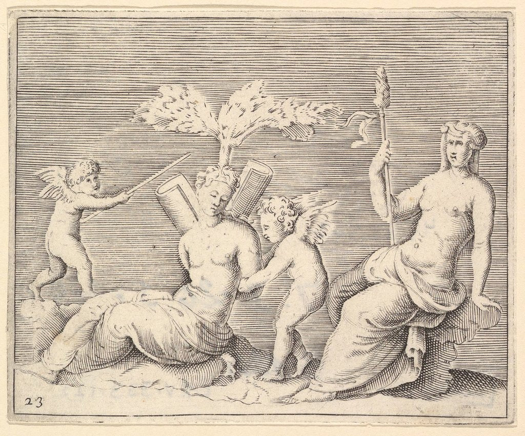 Detail of Two Women and Two Cupids, published ca. 1599-1622 by Unknown