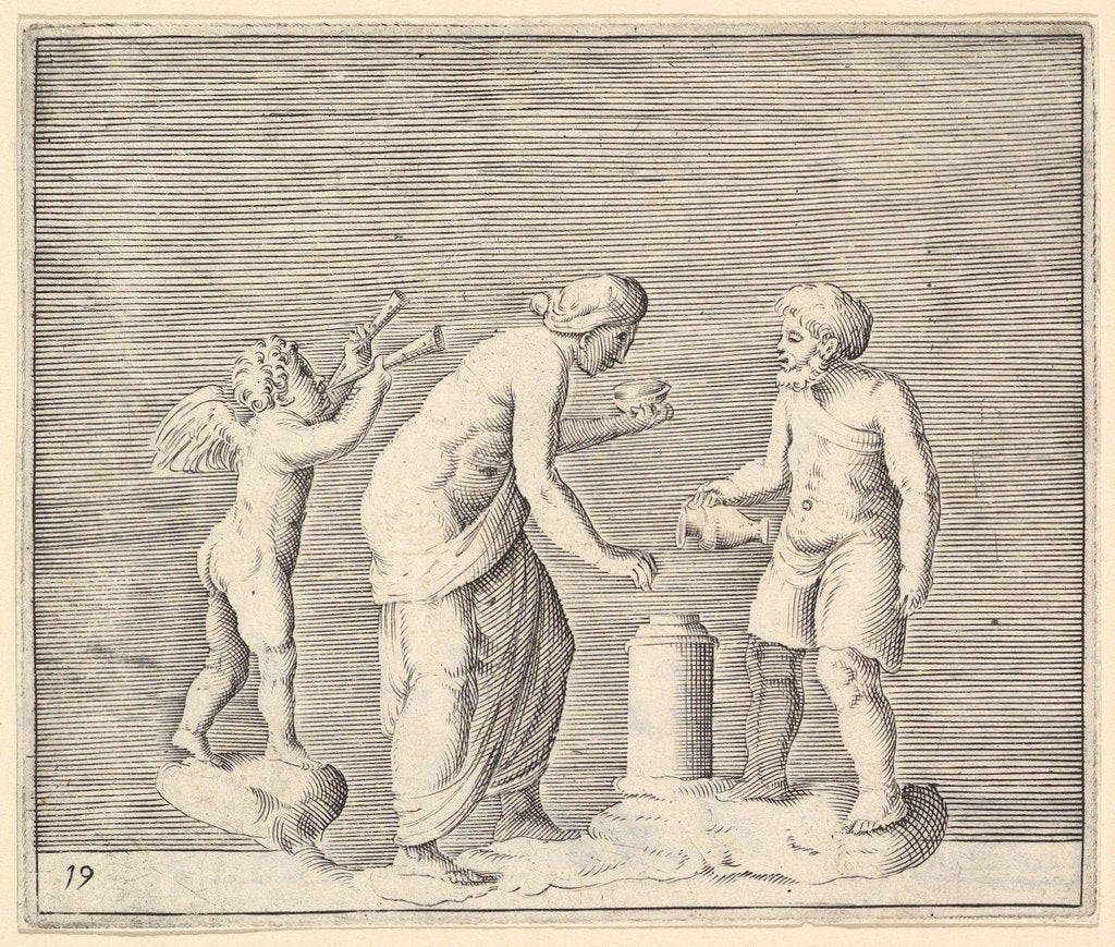 Detail of A Woman and Man Sacrificing in the Presence of Cupid, published ca. 1599-1622 by Unknown