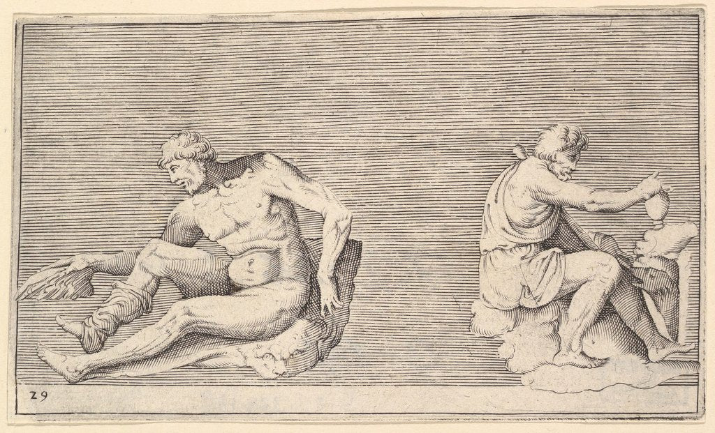 Detail of Man with Wing; Man with Vase and Dog, published ca. 1599-1622 by Unknown