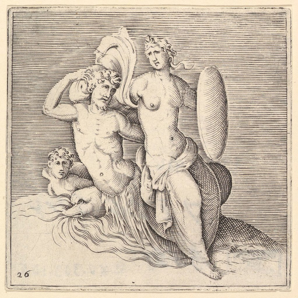 Detail of Woman with Shield Seated on Seamonster, published ca. 1599-1622 by Unknown