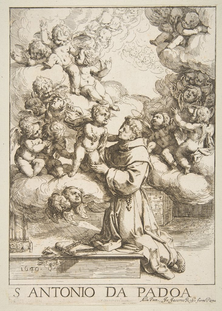 Detail of Saint Anthony of Padua adoring the Christ Child, copy after Cantarini, 1640 by Unknown