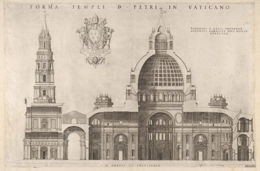 Detail of Speculum Romanae Magnificentiae: Design for the Basilica of St. Peter's in the Vatican, 1514 by Unknown