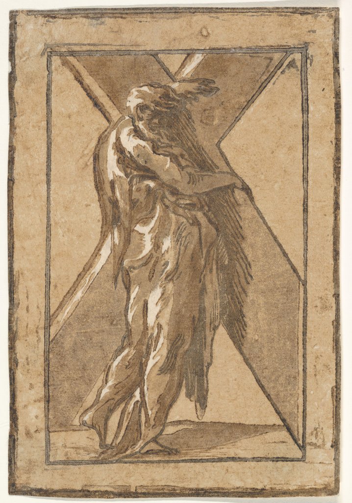Detail of Saint Andrew standing in profile holding a large cross from a series of 'Twelve Apo…, ca. 1540-50 by Unknown