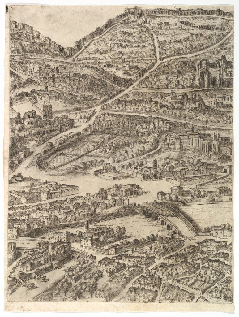 Detail of Plan of the City of Rome. Part 5 with the Baths of Caracalla, the Santa Sabina and Part of…, 1645 by Antonio Tempesta