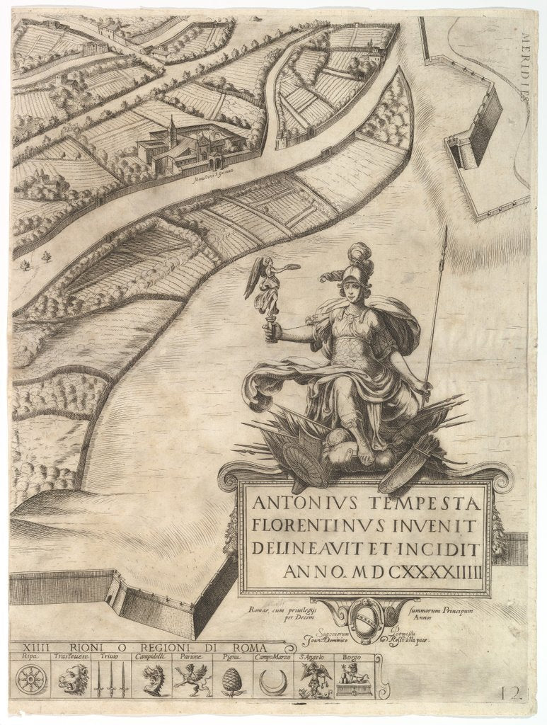 Detail of Plan of the City of Rome. Part 12 with the Southwestern Border of the City and a Large Car…, 1645 by Antonio Tempesta