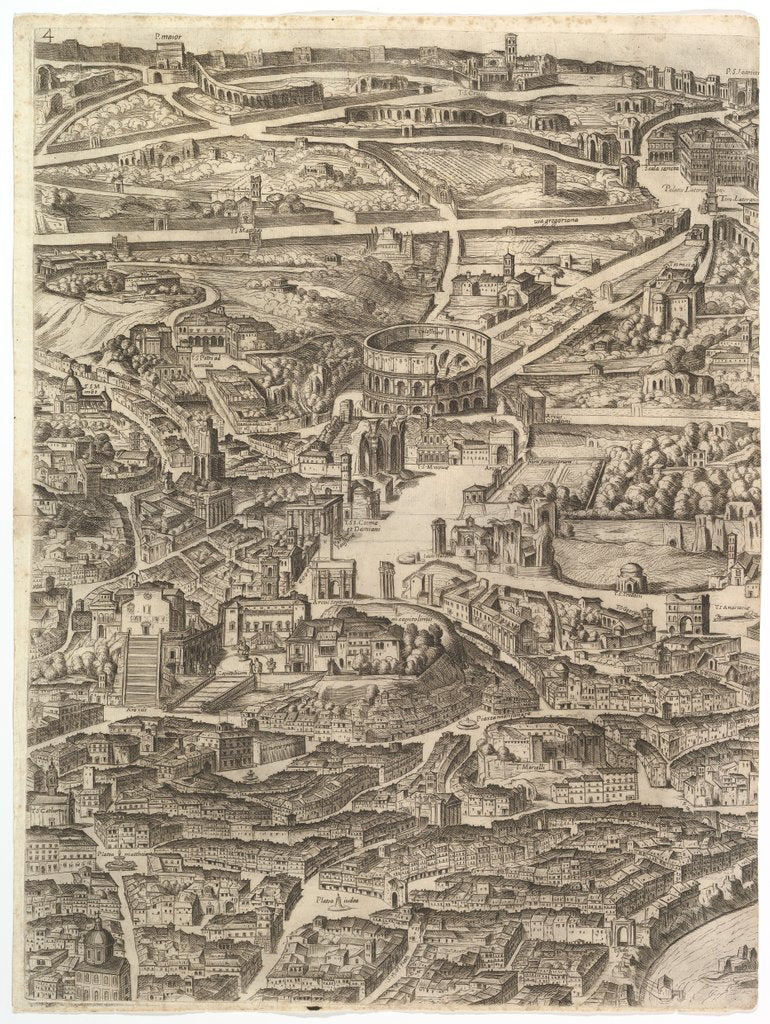 Detail of Plan of the City of Rome. Part 4 with the Santa Maria in Aracoeli, the Forum Romanum, the …, 1645 by Antonio Tempesta