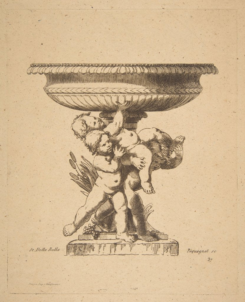 Detail of Ornamental design of three children holding up a fountain, 19th century by Auguste Pequegnot